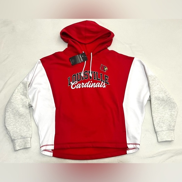 Louisville Cardinals Tops - Louisville Cardinals Women’s Captivating Red White Gray Hoodie Sweatshirt